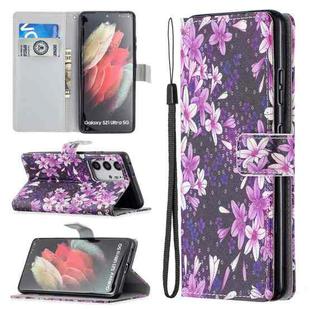 For Samsung Galaxy S21 Ultra 5G Colored Drawing Pattern Horizontal Flip PU Leather Case with Holder & Card Slots & Wallet & Lanyard(Lily)