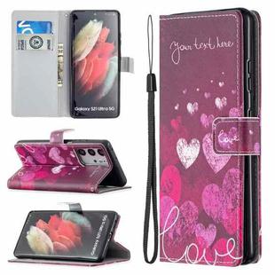 For Samsung Galaxy S21 Ultra 5G Colored Drawing Pattern Horizontal Flip PU Leather Case with Holder & Card Slots & Wallet & Lanyard(Letter Heart)