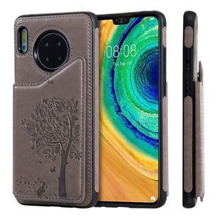 For Huawei Mate 30 Cat Tree Embossing Pattern Shockproof Protective Case with Card Slots & Photo Frame(Grey)