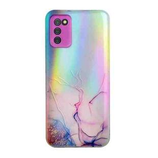 For Samsung Galaxy A02s Laser Marble Pattern Clear TPU Shockproof Protective Case(Pink)