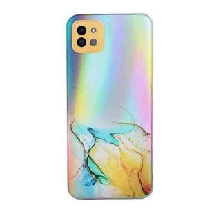 For Samsung Galaxy A22 5G Laser Marble Pattern Clear TPU Shockproof Protective Case(Yellow)