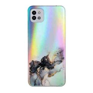 For Samsung Galaxy A22 5G Laser Marble Pattern Clear TPU Shockproof Protective Case(Black)