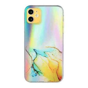 For iPhone 12 Laser Marble Pattern Clear TPU Shockproof Protective Case(Yellow)