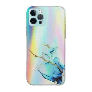 For iPhone 12 Pro Laser Marble Pattern Clear TPU Shockproof Protective Case(Blue)