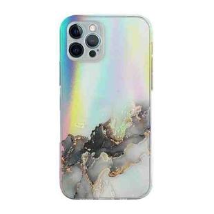 For iPhone 12 Pro Max Laser Marble Pattern Clear TPU Shockproof Protective Case(Black)