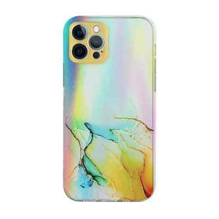 For iPhone 12 Pro Max Laser Marble Pattern Clear TPU Shockproof Protective Case(Yellow)