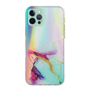 For iPhone 12 Pro Max Laser Marble Pattern Clear TPU Shockproof Protective Case(Green)