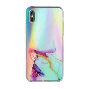For iPhone X / XS Laser Marble Pattern Clear TPU Shockproof Protective Case(Green)