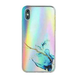 For iPhone X / XS Laser Marble Pattern Clear TPU Shockproof Protective Case(Blue)