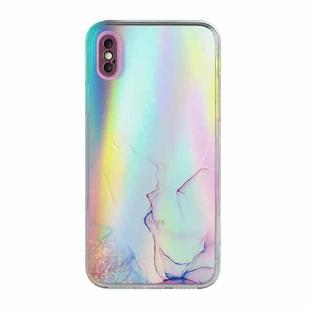 For iPhone X / XS Laser Marble Pattern Clear TPU Shockproof Protective Case(Pink)