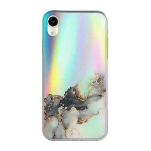 For iPhone XR Laser Marble Pattern Clear TPU Shockproof Protective Case(Black)