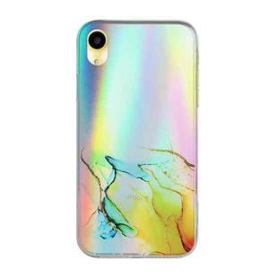 For iPhone XR Laser Marble Pattern Clear TPU Shockproof Protective Case(Yellow)