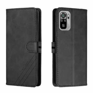 For Xiaomi Redmi Note 10 Stitching Style 2-Color Cow Texture Horizontal Flip PU Leather Case with Holder & Card Slot & Lanyard(Black)