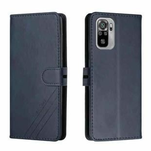 For Xiaomi Redmi Note 10 Stitching Style 2-Color Cow Texture Horizontal Flip PU Leather Case with Holder & Card Slot & Lanyard(Blue)