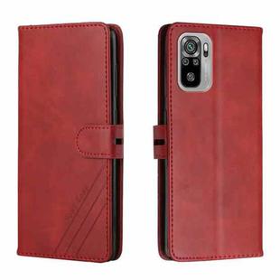 For Xiaomi Redmi Note 10 Stitching Style 2-Color Cow Texture Horizontal Flip PU Leather Case with Holder & Card Slot & Lanyard(Red)