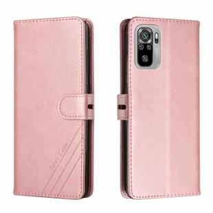 For Xiaomi Redmi Note 10 Stitching Style 2-Color Cow Texture Horizontal Flip PU Leather Case with Holder & Card Slot & Lanyard(Rose Gold)