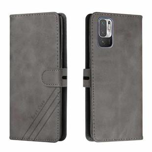 For Xiaomi Redmi Note 10 5G Stitching Style 2-Color Cow Texture Horizontal Flip PU Leather Case with Holder & Card Slot & Lanyard(Gray)