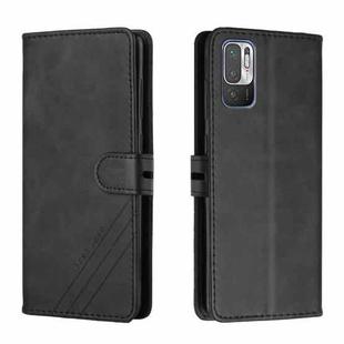 For Xiaomi Redmi Note 10 5G Stitching Style 2-Color Cow Texture Horizontal Flip PU Leather Case with Holder & Card Slot & Lanyard(Black)
