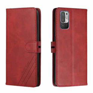 For Xiaomi Redmi Note 10 5G Stitching Style 2-Color Cow Texture Horizontal Flip PU Leather Case with Holder & Card Slot & Lanyard(Red)