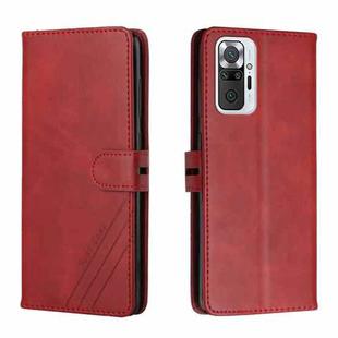For Xiaomi Redmi Note 10 Pro Stitching Style 2-Color Cow Texture Horizontal Flip PU Leather Case with Holder & Card Slot & Lanyard(Red)
