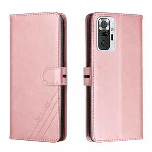 For Xiaomi Redmi Note 10 Pro Stitching Style 2-Color Cow Texture Horizontal Flip PU Leather Case with Holder & Card Slot & Lanyard(Rose Gold)