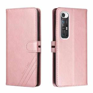 For Xiaomi Mi 10S Stitching Style 2-Color Cow Texture Horizontal Flip PU Leather Case with Holder & Card Slot & Lanyard(Rose Gold)