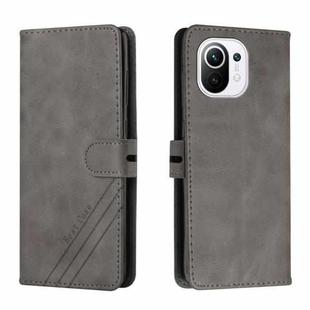 For Xiaomi Mi 11 Stitching Style 2-Color Cow Texture Horizontal Flip PU Leather Case with Holder & Card Slot & Lanyard(Gray)