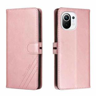 For Xiaomi Mi 11 Stitching Style 2-Color Cow Texture Horizontal Flip PU Leather Case with Holder & Card Slot & Lanyard(Rose Gold)
