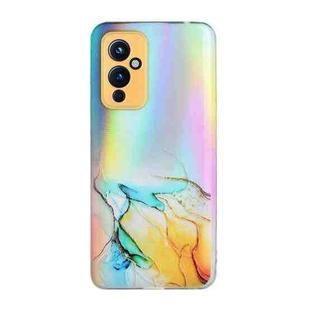 For OnePlus 9 Laser Marble Pattern Clear TPU Shockproof Protective Case(Yellow)