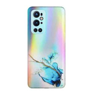 For OnePlus 9 Pro Laser Marble Pattern Clear TPU Shockproof Protective Case(Blue)