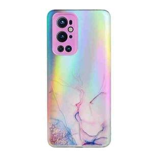 For OnePlus 9 Pro Laser Marble Pattern Clear TPU Shockproof Protective Case(Pink)