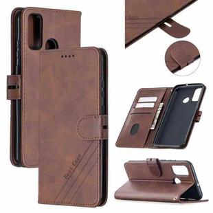 For Huawei P smart 2020 Stitching Style 2-Color Cow Texture Horizontal Flip PU Leather Case with Holder & Card Slot & Lanyard(Brown)