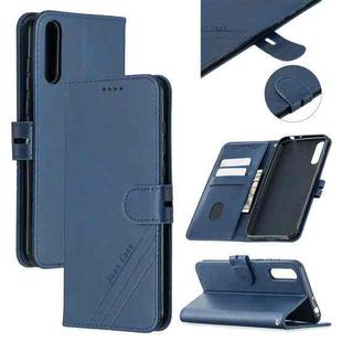 For Huawei P Smart S / Y8p Stitching Style 2-Color Cow Texture Horizontal Flip PU Leather Case with Holder & Card Slot & Lanyard(Blue)