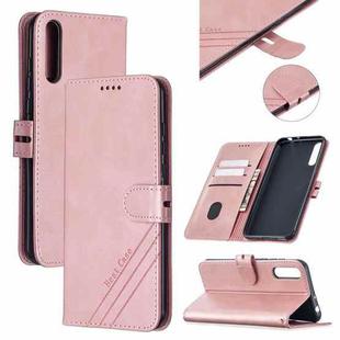 For Huawei P Smart S / Y8p Stitching Style 2-Color Cow Texture Horizontal Flip PU Leather Case with Holder & Card Slot & Lanyard(Rose Gold)