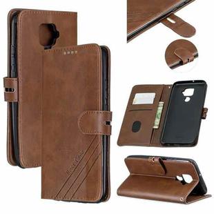 For Huawei Mate 30 Lite Stitching Style 2-Color Cow Texture Horizontal Flip PU Leather Case with Holder & Card Slot & Lanyard(Brown)