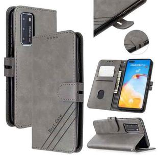 For Huawei P40 Stitching Style 2-Color Cow Texture Horizontal Flip PU Leather Case with Holder & Card Slot & Lanyard(Gray)