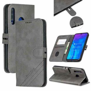 For Huawei P40 lite E / Y7p Stitching Style 2-Color Cow Texture Horizontal Flip PU Leather Case with Holder & Card Slot & Lanyard(Gray)