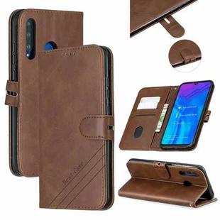 For Huawei P40 lite E / Y7p Stitching Style 2-Color Cow Texture Horizontal Flip PU Leather Case with Holder & Card Slot & Lanyard(Brown)