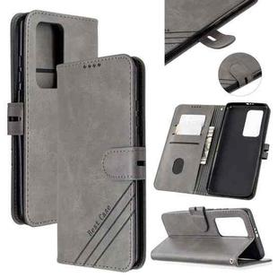 For Huawei P40 Pro Stitching Style 2-Color Cow Texture Horizontal Flip PU Leather Case with Holder & Card Slot & Lanyard(Gray)