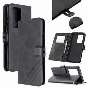 For Huawei P40 Pro Stitching Style 2-Color Cow Texture Horizontal Flip PU Leather Case with Holder & Card Slot & Lanyard(Black)