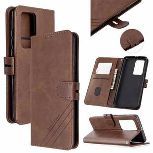 For Huawei P40 Pro Stitching Style 2-Color Cow Texture Horizontal Flip PU Leather Case with Holder & Card Slot & Lanyard(Brown)