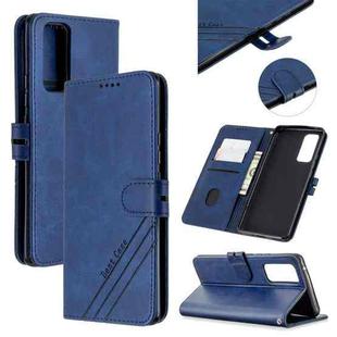 For Huawei Honor 30 Stitching Style 2-Color Cow Texture Horizontal Flip PU Leather Case with Holder & Card Slot & Lanyard(Blue)