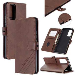 For Huawei Honor 30 Stitching Style 2-Color Cow Texture Horizontal Flip PU Leather Case with Holder & Card Slot & Lanyard(Brown)