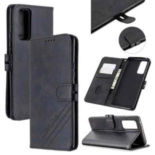 For Huawei Honor 30 Pro Stitching Style 2-Color Cow Texture Horizontal Flip PU Leather Case with Holder & Card Slot & Lanyard(Black)