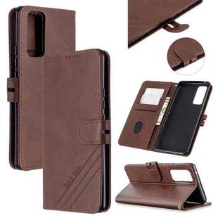 For Huawei Honor 30 Pro Stitching Style 2-Color Cow Texture Horizontal Flip PU Leather Case with Holder & Card Slot & Lanyard(Brown)