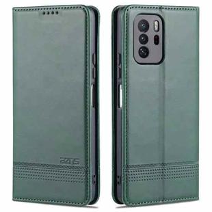 For Xiaomi Redmi Note 10 Pro 5G AZNS Magnetic Calf Texture Horizontal Flip Leather Case with Card Slots & Holder & Wallet(Dark Green)