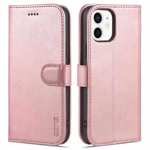 For iPhone 12 / 12 Pro AZNS Skin Feel Calf Texture Horizontal Flip Leather Case with Card Slots & Holder & Wallet(Rose Gold)