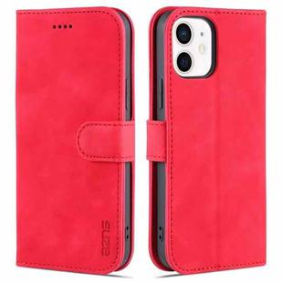 For iPhone 12 mini AZNS Skin Feel Calf Texture Horizontal Flip Leather Case with Card Slots & Holder & Wallet(Red)