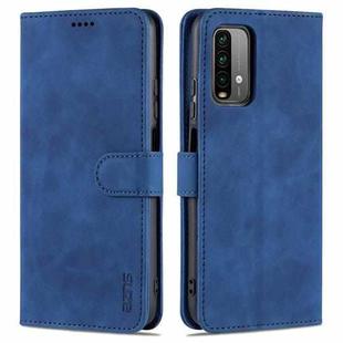 For Xiaomi Redmi Note 9 4G AZNS Skin Feel Calf Texture Horizontal Flip Leather Case with Card Slots & Holder & Wallet(Blue)