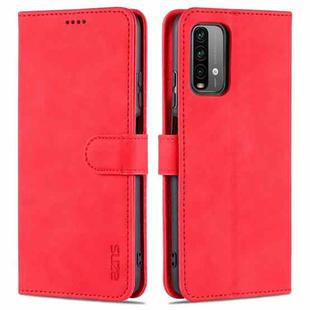 For Xiaomi Redmi Note 9 4G AZNS Skin Feel Calf Texture Horizontal Flip Leather Case with Card Slots & Holder & Wallet(Red)